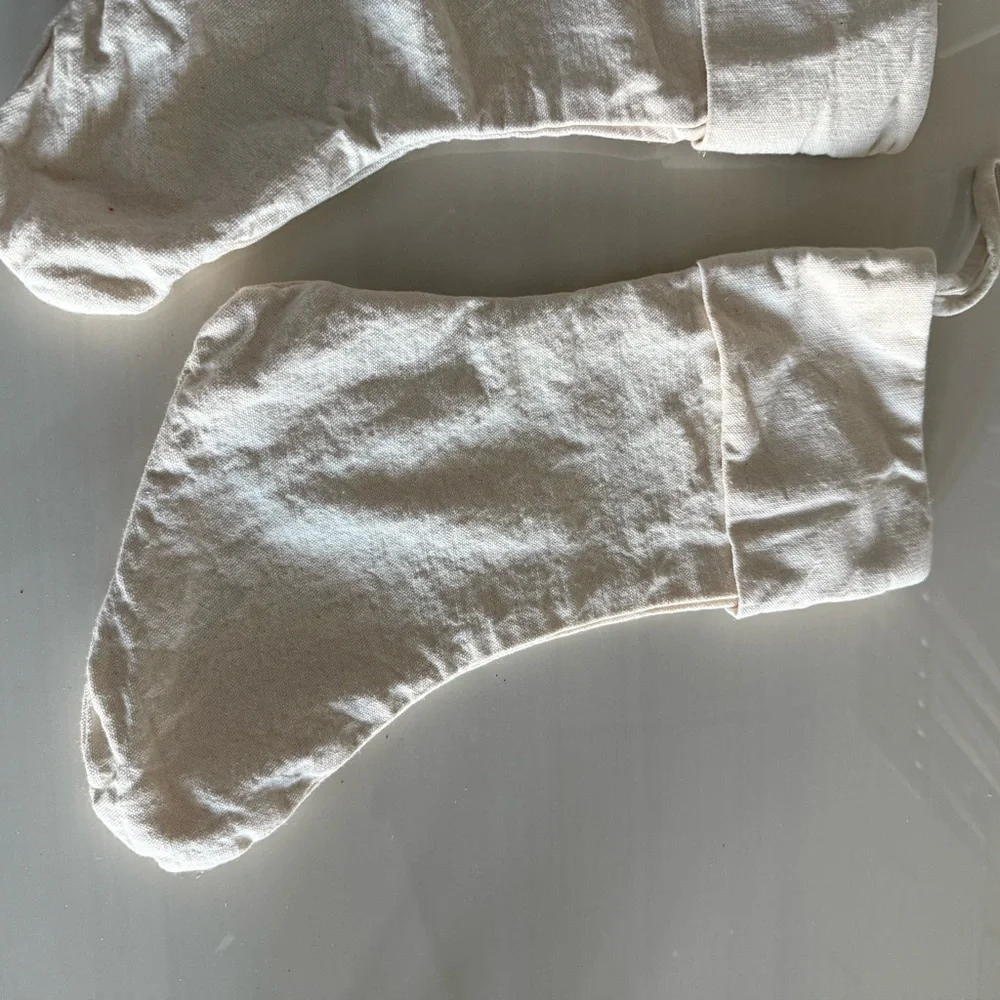 Target Cream canvas Holiday Stockings 14”x6” 4 stockings fold over top 3” loop